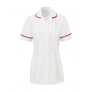 AX HP369 Women's White Healthcare Tunic with Red Piping