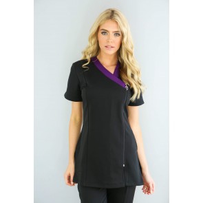 Ribbon Contrast Trim Beauty Tunic | Black/Purple